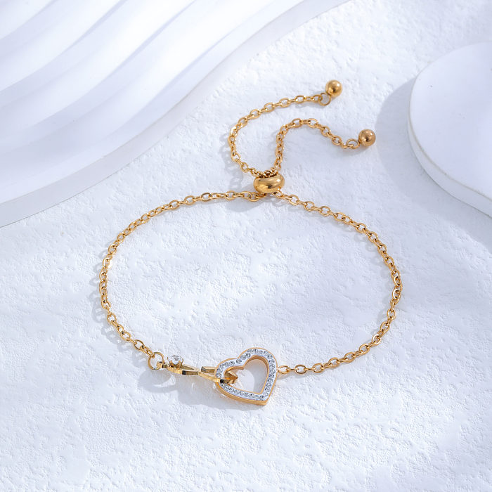 Estilo clássico brilhante redondo formato de coração titânio chapeamento de aço incrustado zircão pulseiras banhadas a ouro 24K