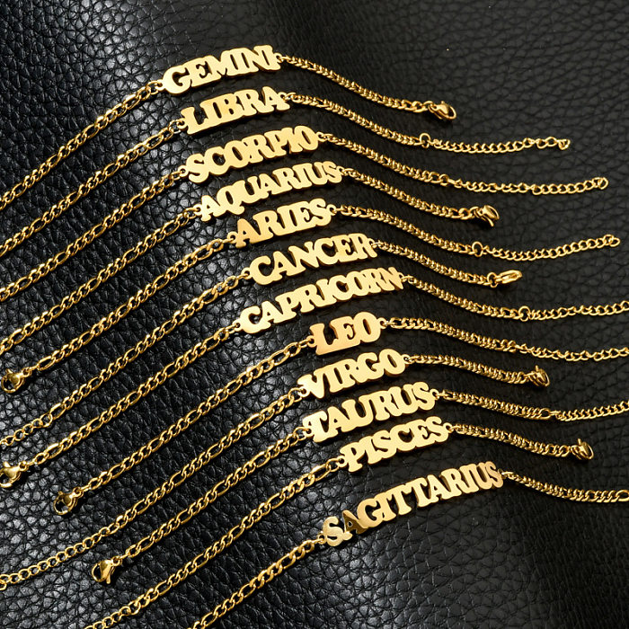 Bracelets plaqués or en acier inoxydable avec lettres de mode