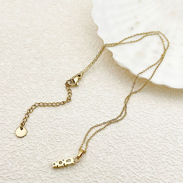 Elegante bonito doce geométrico chapeamento de aço inoxidável inlay zircão banhado a ouro pingente colar