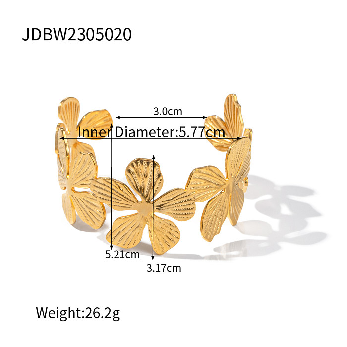 IG Style Sweet Flower Stainless Steel Plating 18K Gold Plated Bangle