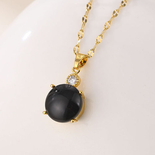 INS Style Round Stainless Steel  Stainless Steel Plating Inlay Zircon 18K Gold Plated Gold Plated Pendant Necklace