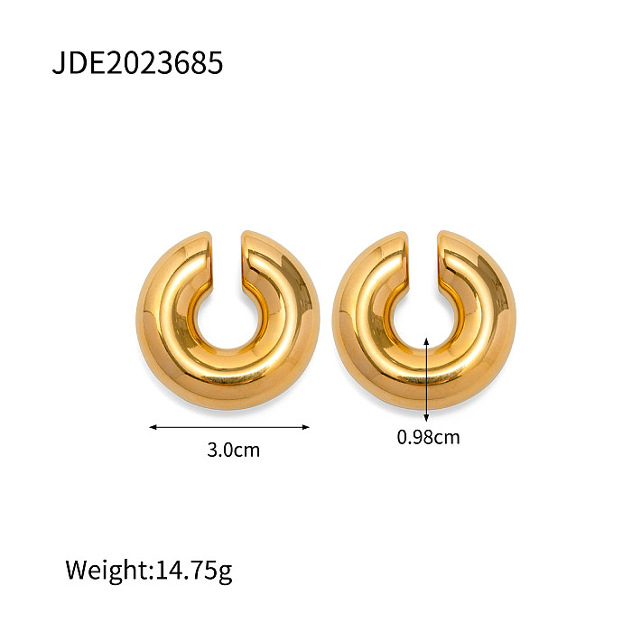 1 par de clipes de orelha banhados a ouro 18K estilo simples em forma de C de aço inoxidável