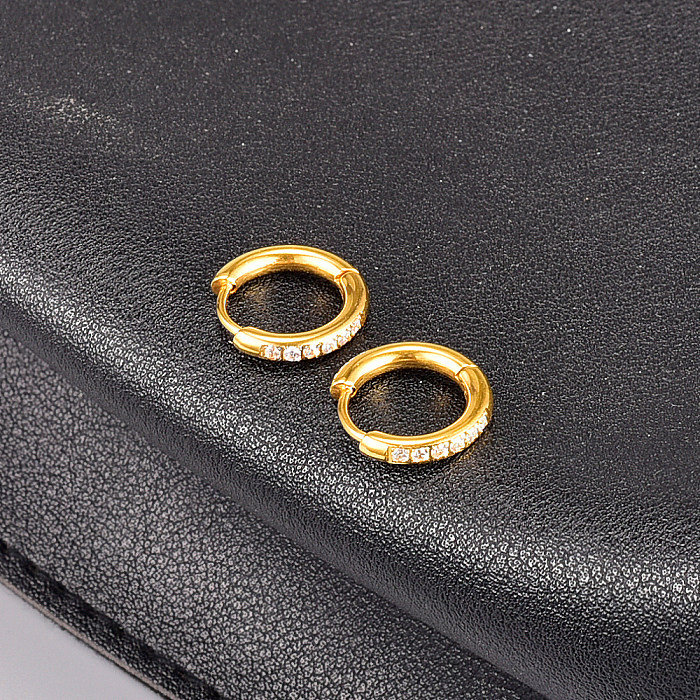 Pendientes geométricos de acero inoxidable de moda Pendientes de acero inoxidable con diamantes de imitación artificiales chapados en oro
