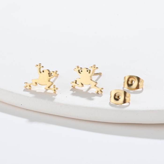 Fashion Frog Stainless Steel  Plating Ear Studs 1 Pair