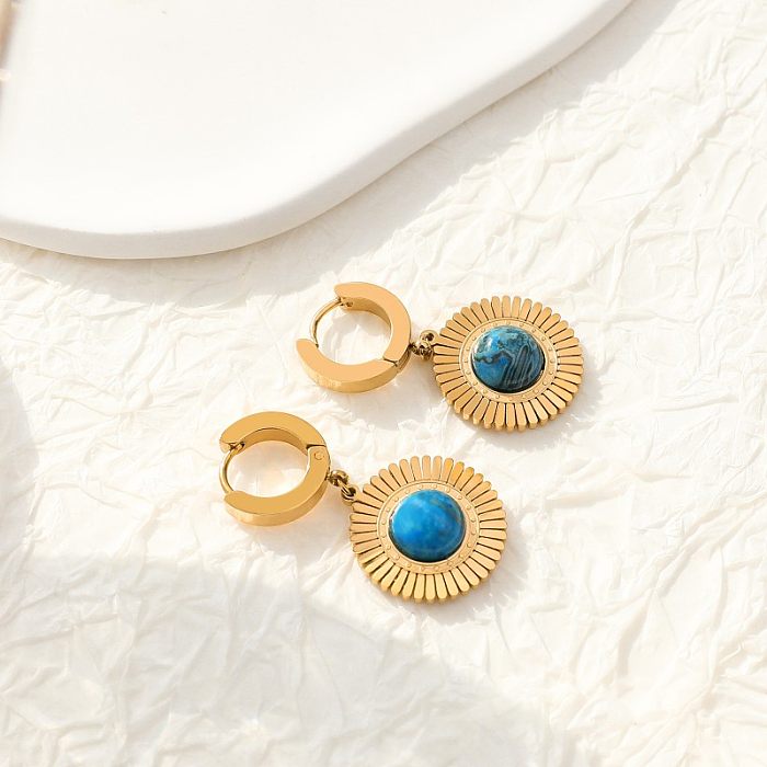 1 Pair Commute Sun Plating Inlay Stainless Steel  Turquoise Gold Plated Drop Earrings