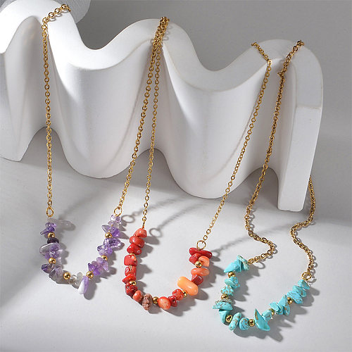 Ethnic Style Solid Color Stainless Steel  Plating Metal 18K Gold Plated Necklace