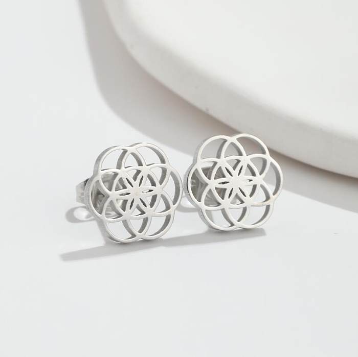 1 Pair Simple Style Flower Stainless Steel  Hollow Out Ear Studs
