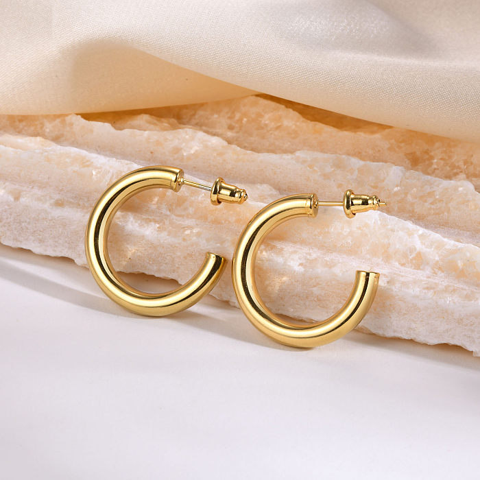 1 Pair Vintage Style Classic Style C Shape Plating Stainless Steel  Gold Plated Ear Studs