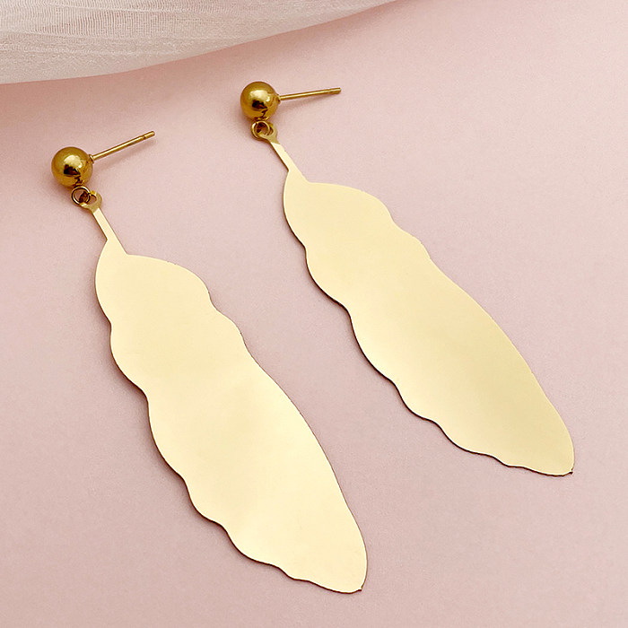 1 Pair Casual Elegant Vintage Style Leaves Polishing Plating Stainless Steel  Gold Plated Drop Earrings