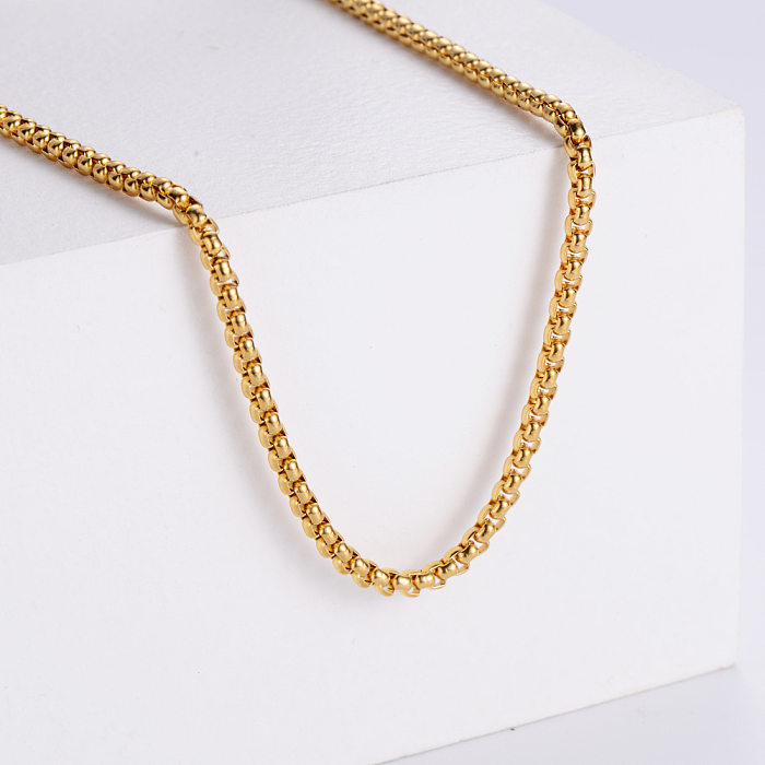 AML Foreign Trade Cross-Border Spot Multi-Size Stainless Steel  Vacuum Plating 18K Black And Golden Steel Color Square Pearl Chain