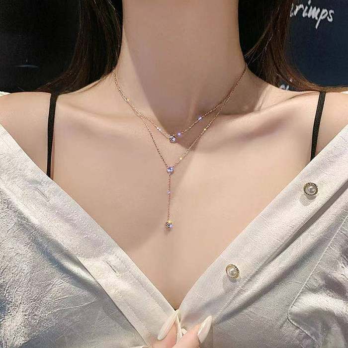 Collier en Zircon Plaqué Acier Inoxydable Géométrique Doux 1 Pièce