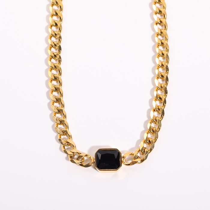 Simple Golden Thick Chain Stainless Steel  Inlaid  Zircon Necklace