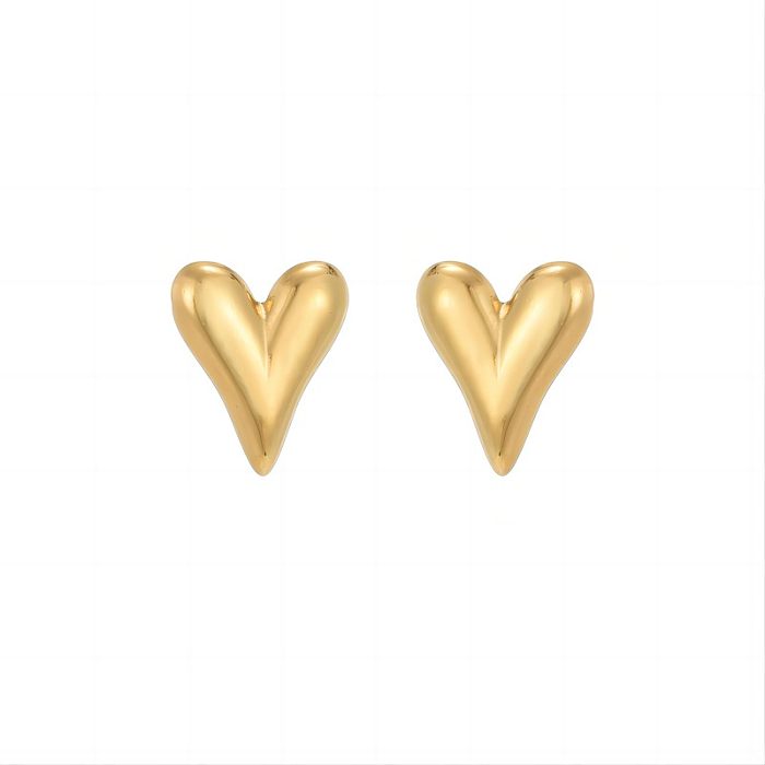 1 Paar elegante, romantische Herzform-Ohrstecker im IG-Stil mit polierter Beschichtung aus 18 Karat vergoldetem Edelstahl