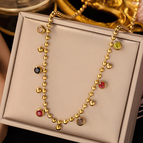 Vintage Style Simple Style Round Stainless Steel Plating Inlay Zircon 18K Gold Plated Necklace