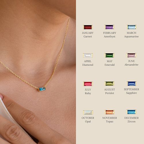 Fashion Rectangle Stainless Steel Plating Birthstone Necklace
