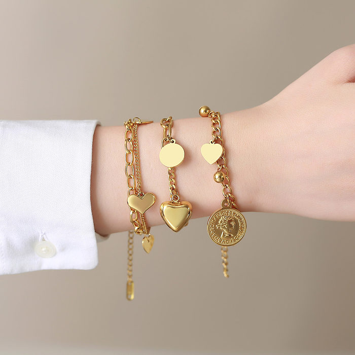 Bracelets plaqués or en acier inoxydable en forme de cœur de style romain de vacances en vrac