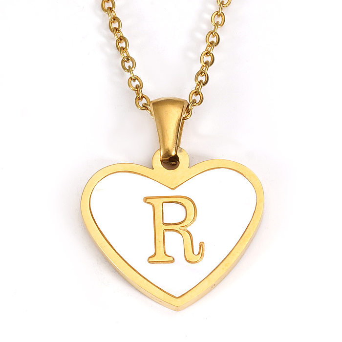Colar com pingente banhado a ouro 18K em forma de coração com letras estilo IG em aço inoxidável