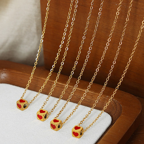 Cute Sweet Artistic Solid Color Stainless Steel Enamel Plating 18K Gold Plated Necklace