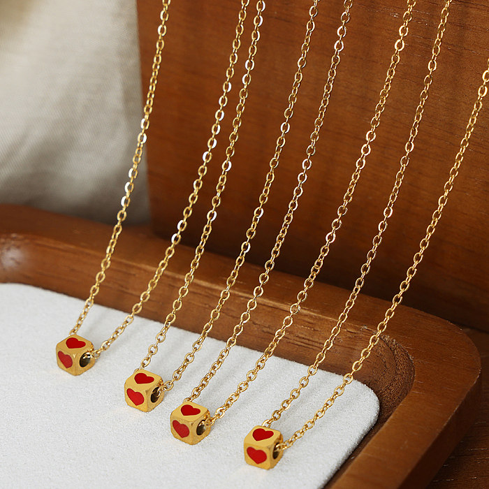 Cute Sweet Artistic Solid Color Stainless Steel Enamel Plating 18K Gold Plated Necklace