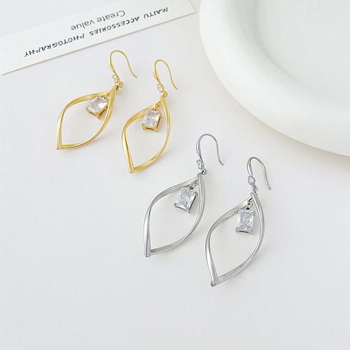 1 Pair Simple Style Square Water Droplets Stainless Steel  Inlay Rhinestones Drop Earrings