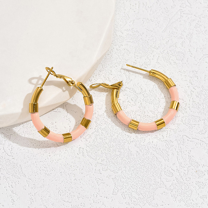 1 Pair IG Style Vacation Commute Solid Color Plating Stainless Steel  18K Gold Plated Hoop Earrings