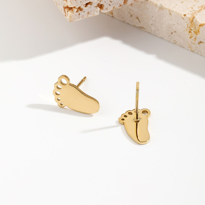 1 Pair Cute Simple Style Foot Footprint Stainless Steel  Polishing Plating 14K Gold Plated Ear Studs