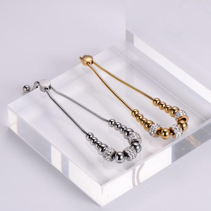 Bracelet de perles de taille réglable en diamant en acier inoxydable à la mode