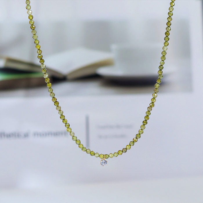 Collier de zircon perlé en acier inoxydable géométrique à la mode