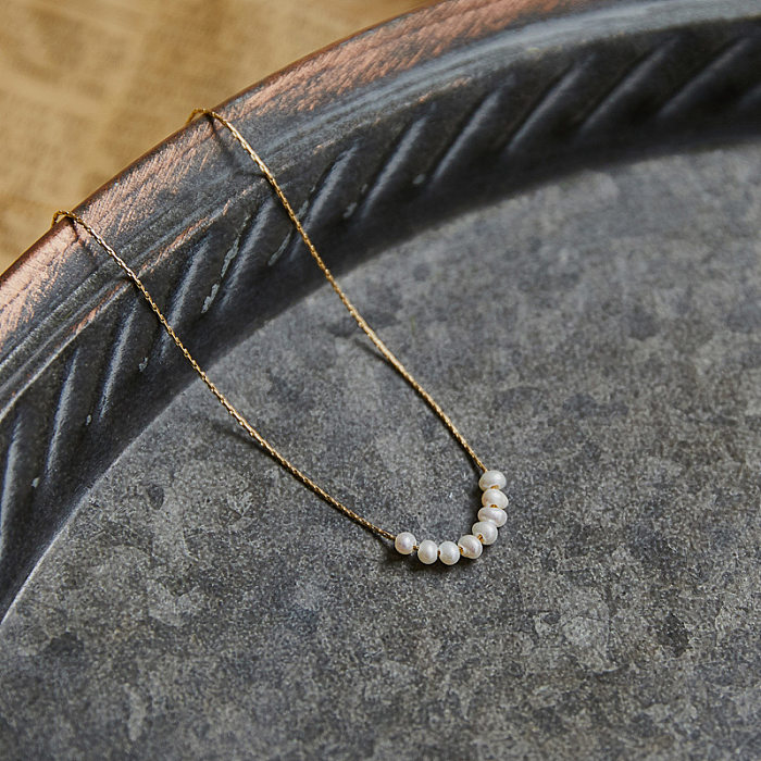 Estilo japonés Flor Acero inoxidable Collar con colgante de perlas Collar 1 pieza