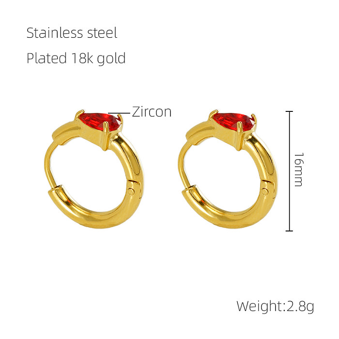 1 Pair Elegant Retro Water Droplets Inlay Stainless Steel  Zircon 18K Gold Plated Earrings