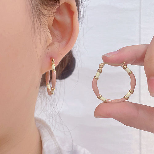1 Pair IG Style Casual Simple Style Round Enamel Plating Stainless Steel  Gold Plated Earrings