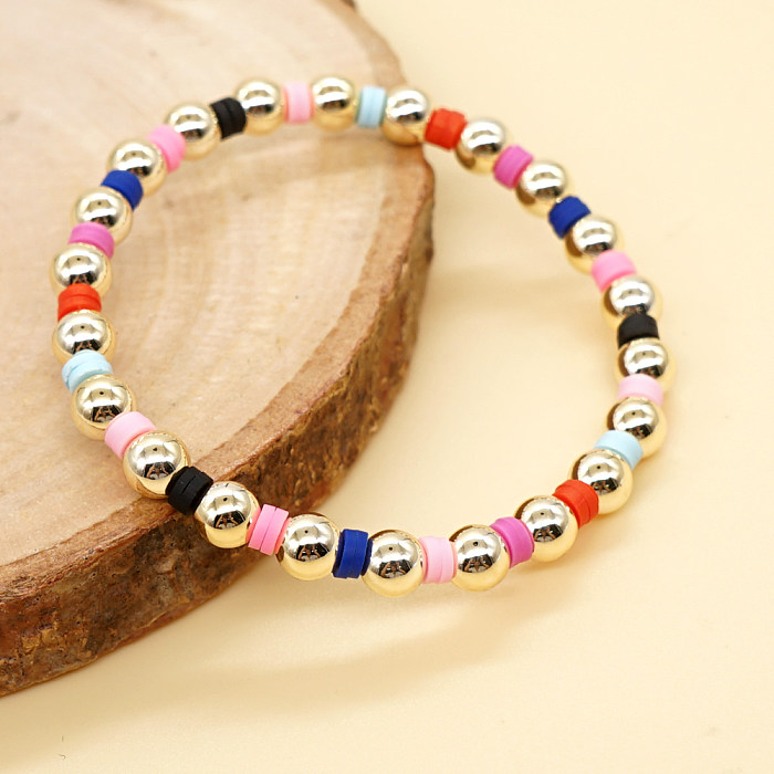 1 Stück modische runde Edelstahl-Armbänder aus weichem Ton mit Perlen