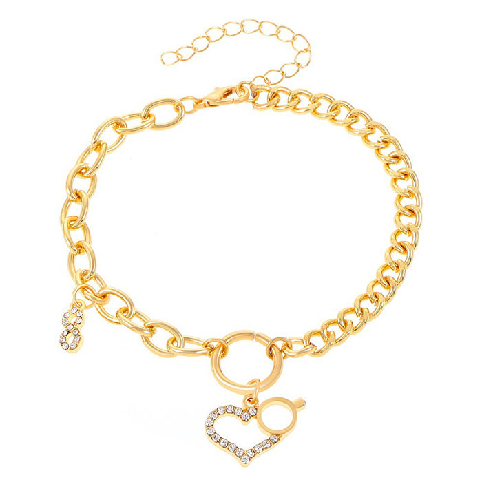Bracelets Elégants en Forme de Coeur Étoile Brillante Cuivre Plaqué Acier Inoxydable Zircon 1 Pièce