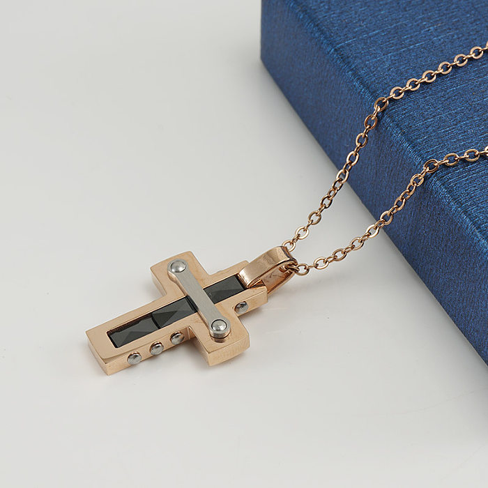 Mode croix acier inoxydable acier inoxydable polissage placage incrustation céramique pendentif collier 1 pièce