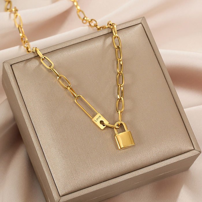 Hip-Hop Lock Stainless Steel Plating Necklace