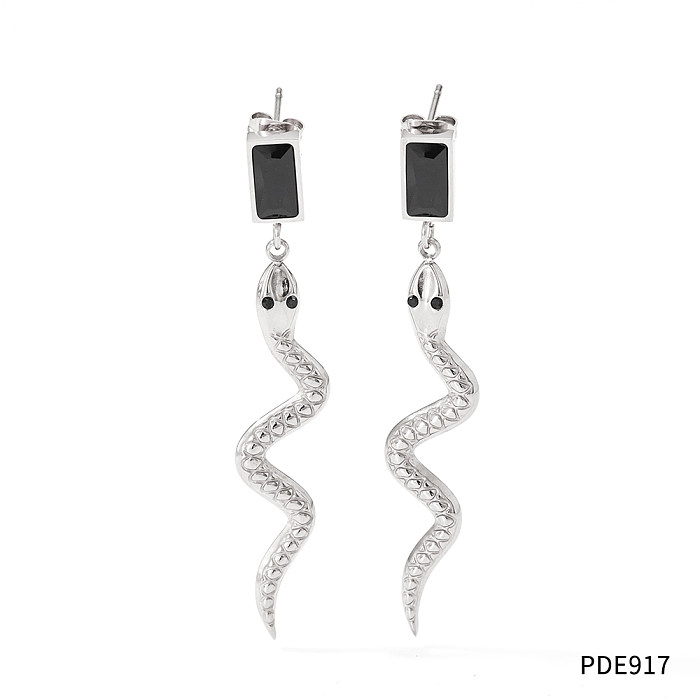1 paire de boucles d'oreilles pendantes en acier inoxydable et Zircon, Style Simple, incrustation de serpent