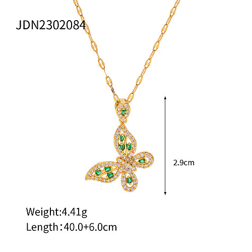 1 Piece INS Style Butterfly Stainless Steel  Plating Inlay Zircon Pendant Necklace