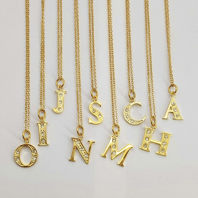 Simple Style Letter Stainless Steel Inlay Rhinestones Pendant Necklace