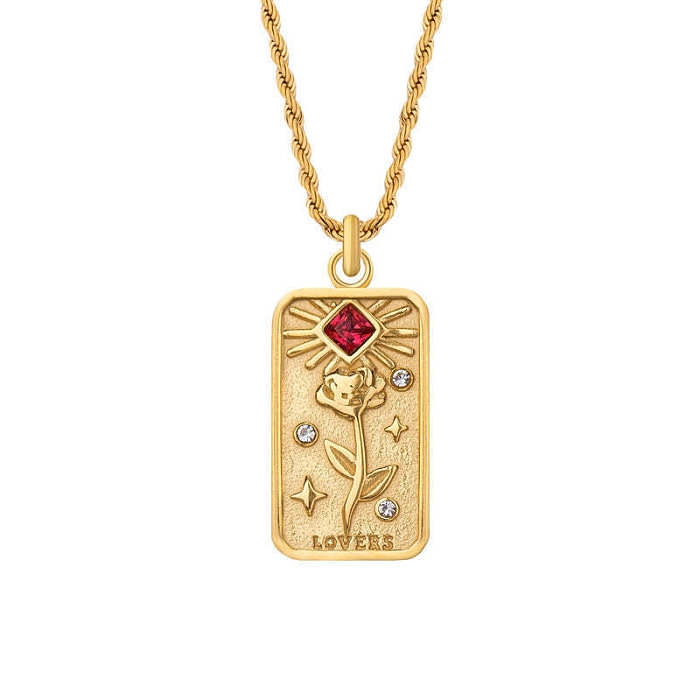 Collier avec pendentif en forme de cœur et de soleil, Style Simple et décontracté, Rose en acier inoxydable, incrustation de Zircon plaqué or 18 carats