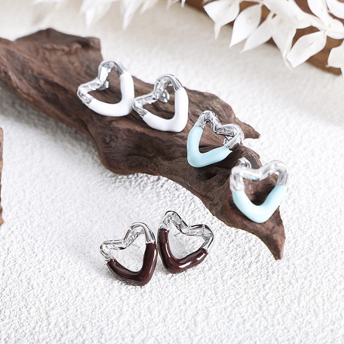 1 Pair IG Style Simple Style Heart Shape Enamel Plating Hollow Out Stainless Steel Ear Studs