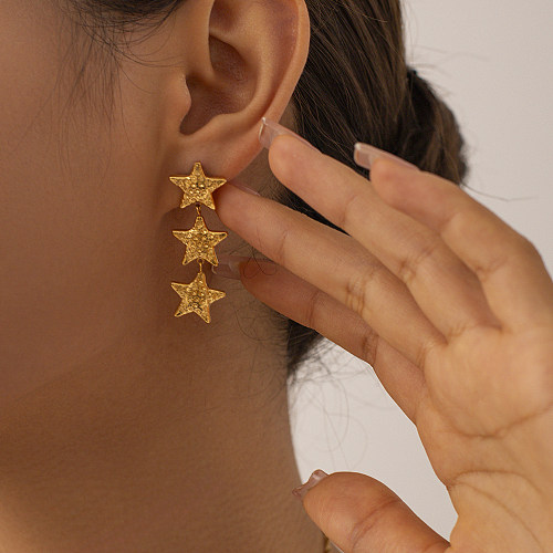 1 Pair Vintage Style Simple Style Pentagram Solid Color Plating Stainless Steel  18K Gold Plated Drop Earrings