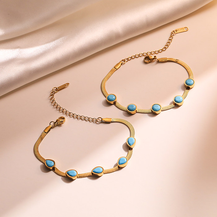 Bracelets turquoise plaqués or 18 carats, vente en gros, style vintage, en forme de cœur, incrustation de placage en acier titane