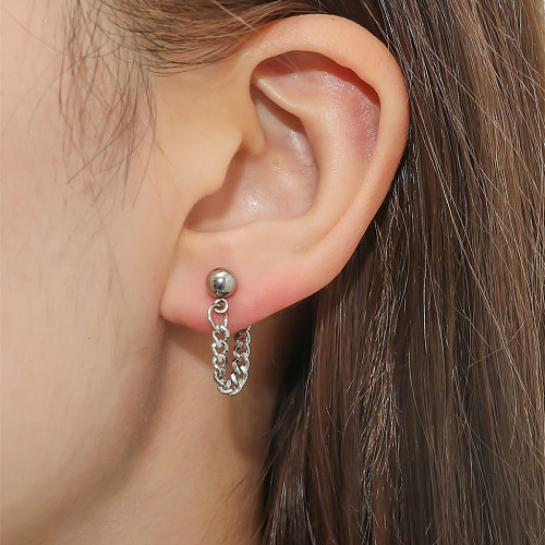 Modische, schlichte Ohrringe mit hängender Kette aus Edelstahl mit Kugelrückseite