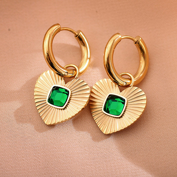 1 Pair Simple Style Heart Shape Plating Inlay Stainless Steel  Zircon Gold Plated Earrings