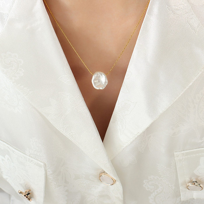 Barocke unregelmäßige Perlen-Schlüsselbein-Halskette, Edelstahl-Halskette