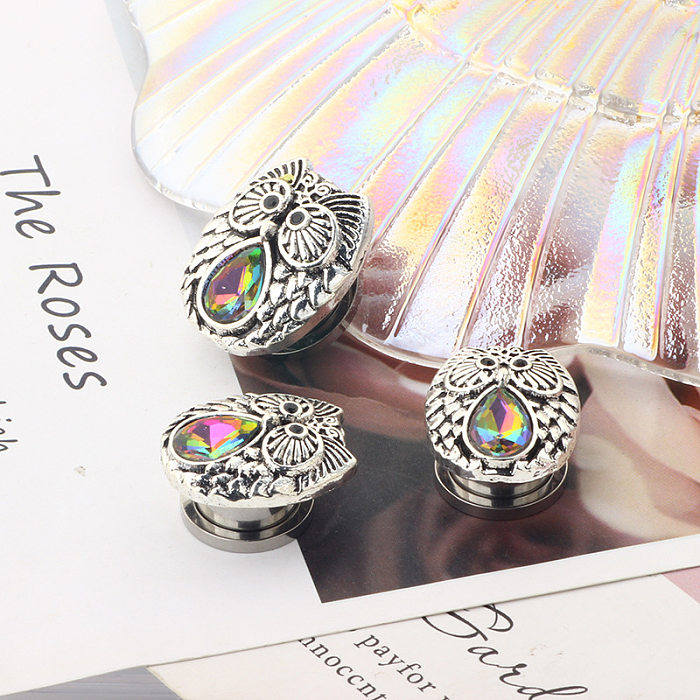 Retro Fashion Owl Stainless Steel  Plating Inlay Artificial Gemstones Earrings