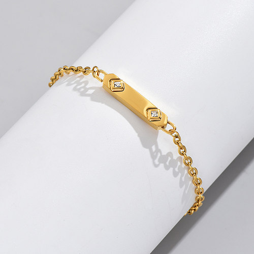 1 Piece Simple Style Square Stainless Steel Plating Inlay Artificial Diamond Bracelets