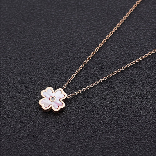 Casual Simple Style Classic Style Four Leaf Clover Stainless Steel  Stainless Steel Polishing Plating Rose Gold Plated Pendant Necklace