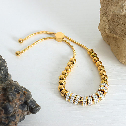 Schlichtes Farbblock-Armband aus Titanstahl mit Perlenbeschichtung und Inlay-Strasssteinen