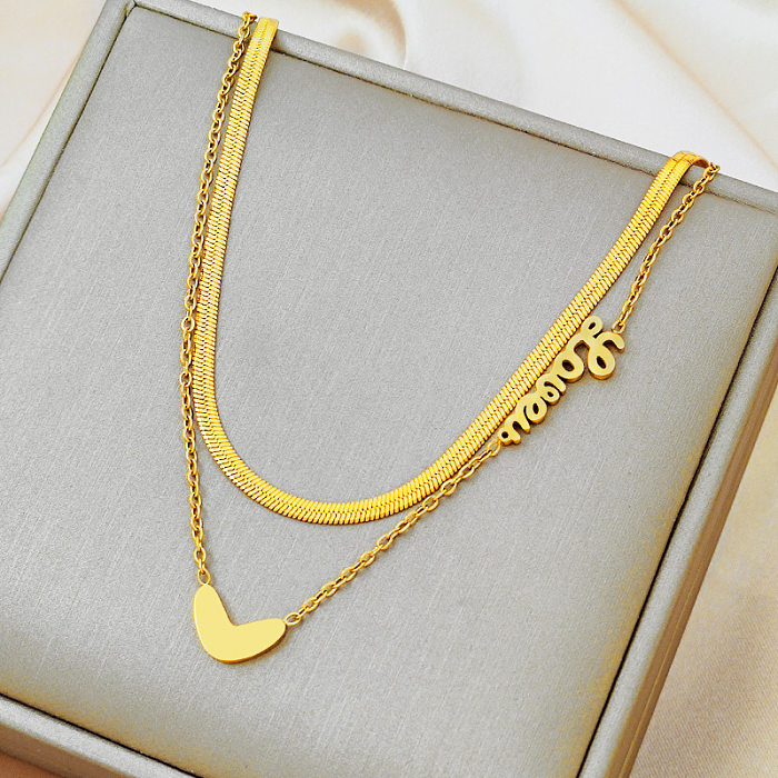 Colares em camadas banhados a ouro de aço inoxidável em formato de coração estilo streetwear simples 18K